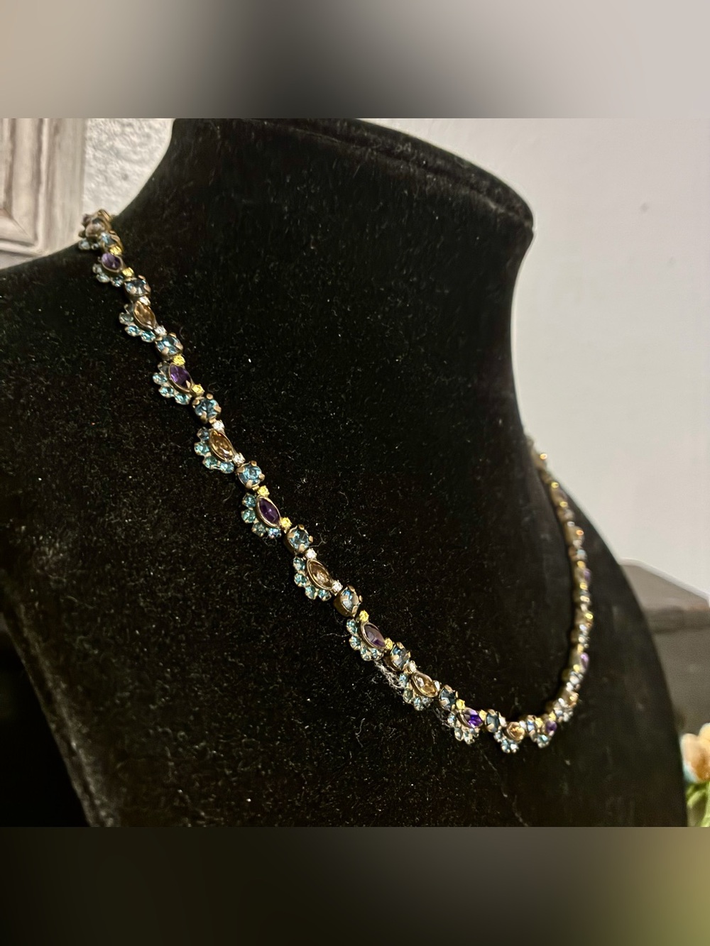 Vtg Sorrelli Swarovski Crystal Cluster Choker Necklace Emerald City Aegean Sea